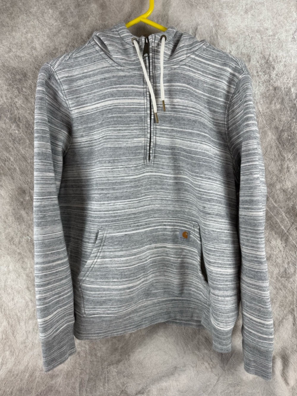 Carhartt Women’s Gray Striped Quarter-Zip Hooded Sweat Shirt. XL